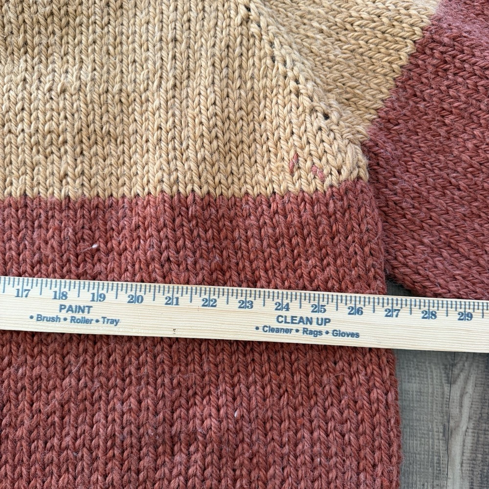 VTG Wool Sweater Hand Knit Chunky Cream beige Brown Tan est. Size XL  Oversized - Picture 3 of 7
